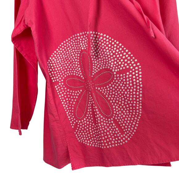 Sea Salt Hot Pink Sand Dollar Swimsuit Coverup Hooded Tunic Size XL Beach Resort - Picture 2 of 8
